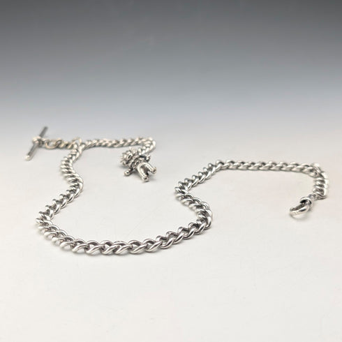 約 1900 年英國古董純銀長阿爾伯特鏈 48 克小丑吊墜