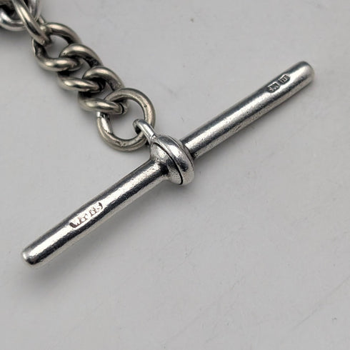 約 1900 年英國古董純銀長阿爾伯特鏈 48 克小丑吊墜