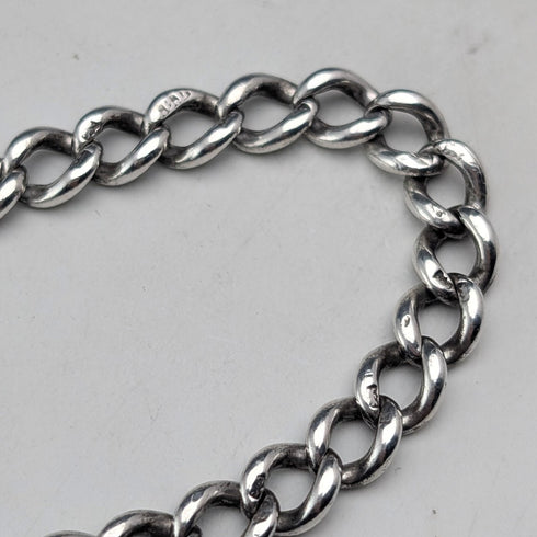 約 1900 年英國古董純銀長阿爾伯特鏈 48 克小丑吊墜