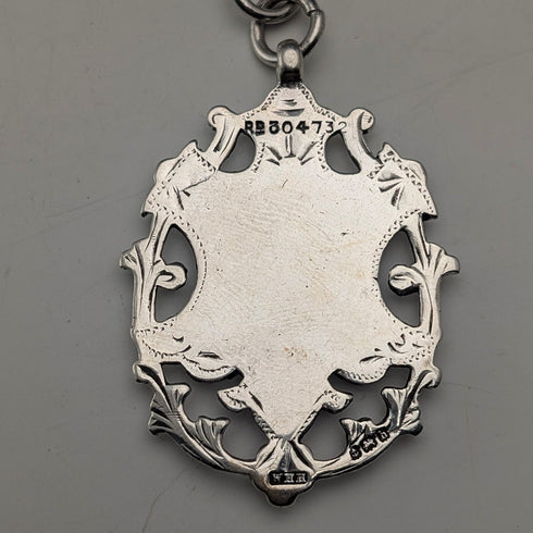 1900年頃 英国アンティーク 純銀製アルバートチェーン 53g 純銀大型メダルフォブ