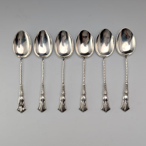 1907 British antique sterling silver tea spoon set of 6, total weight 37g, case included, William Devenport