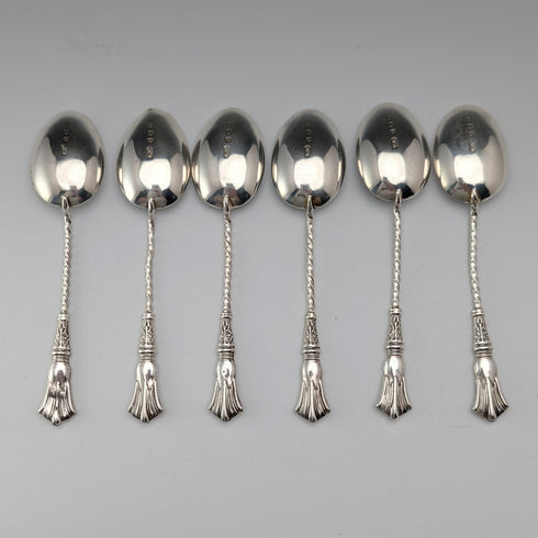 1907 British antique sterling silver tea spoon set of 6, total weight 37g, case included, William Devenport