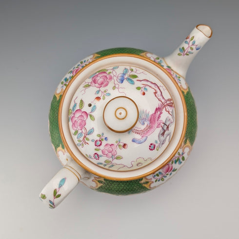 Minton 瓷茶壺,毒蛇紋,綠色,二十世紀初