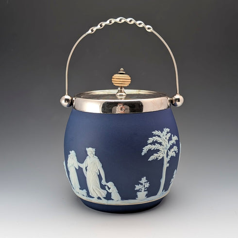 Antique British Wedgwood Biscuit Barrel Jasperware Royal Blue