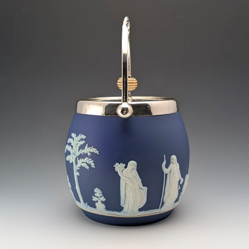 古董英國韋奇伍德餅乾桶 Jasperware 皇家藍色