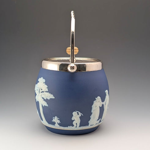 古董英國韋奇伍德餅乾桶 Jasperware 皇家藍色