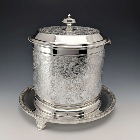 Antique British silver plate floral biscuit barrel