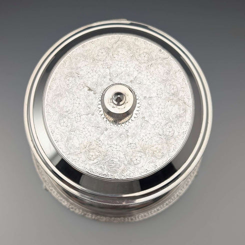 Antique British silver plate floral biscuit barrel