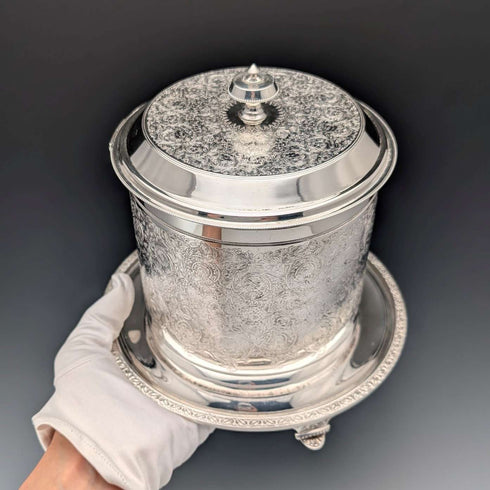 Antique British silver plate floral biscuit barrel