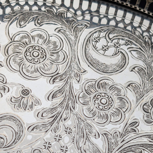 英国ヴィンテージ シルバープレート製 ギャラリートレイ 直径26cm Viners