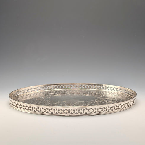 Vintage British silver plate oval gallery tray, 28cm wide, Barker Ellis
