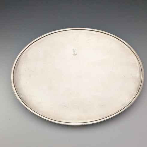 Vintage British silver plate oval gallery tray, 28cm wide, Barker Ellis