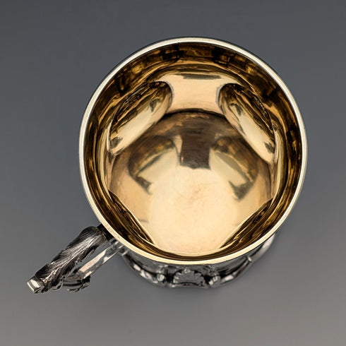 1854年 英国アンティーク 純銀製 マグカップ フローラル装飾 163g John Evans II