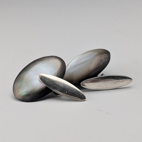 ヴィンテージ マザーオブパール/白蝶貝 純銀台座 カフリンクス カフスボタン