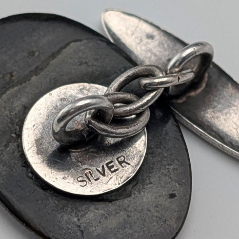 ヴィンテージ マザーオブパール/白蝶貝 純銀台座 カフリンクス カフスボタン