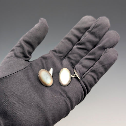 ヴィンテージ マザーオブパール/白蝶貝 純銀台座 カフリンクス カフスボタン