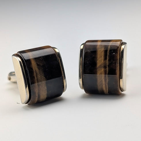 Vintage Tiger Eye Gold Plated Cufflinks