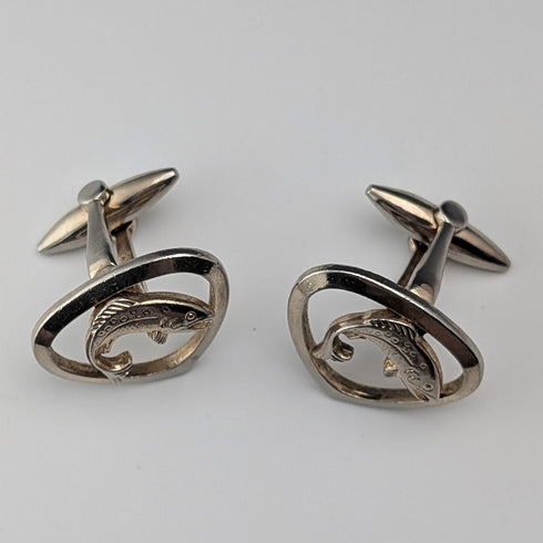 Vintage Fish Engraving Gold Plated Cufflinks