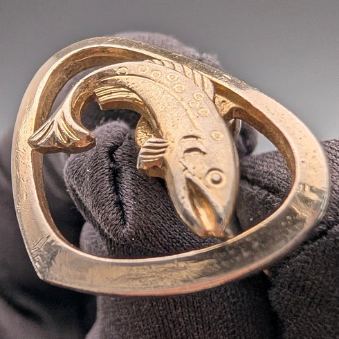 Vintage Fish Engraving Gold Plated Cufflinks