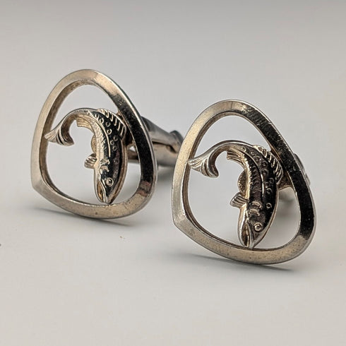 Vintage Fish Engraving Gold Plated Cufflinks