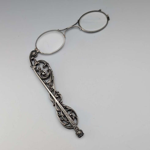 Antique American sterling silver openwork design portable folding glasses Ronietto