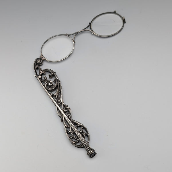Antique American sterling silver openwork design portable folding glasses Ronietto
