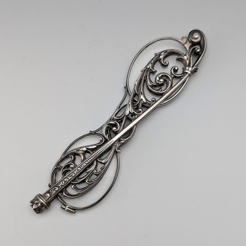 米国アンティーク 純銀製 透かし装飾 携帯用折りたたみ式眼鏡 ロニエット