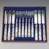Circa 1860 British antique white mother-of-pearl handle dessert cutlery, 6 pairs, with tray