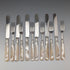 Circa 1860 British antique white mother-of-pearl handle dessert cutlery, 6 pairs, with tray