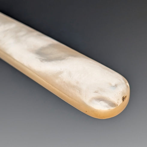 Circa 1860 British antique white mother-of-pearl handle dessert cutlery, 6 pairs, with tray