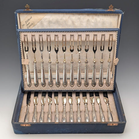 ドイツアンティーク 800シルバーハンドル デザートカトラリー12ペア ボックス入