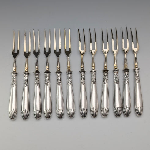 ドイツアンティーク 800シルバーハンドル デザートカトラリー12ペア ボックス入