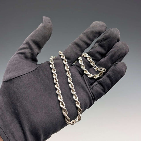 British vintage sterling silver twisted chain necklace 40cm 12.5g EJLd