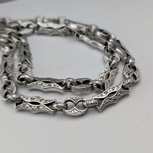 美國復古純銀多花式鏈條項鍊 92 公分 80 克