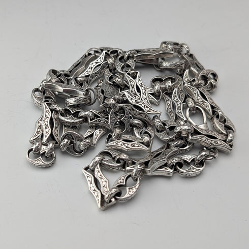 美國復古純銀多花式鏈條項鍊 92 公分 80 克