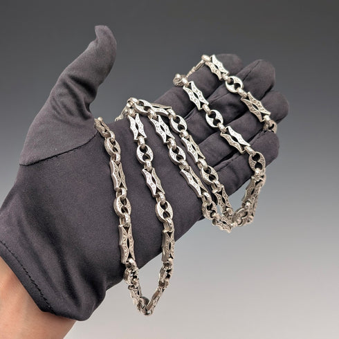 美國復古純銀多花式鏈條項鍊 92 公分 80 克