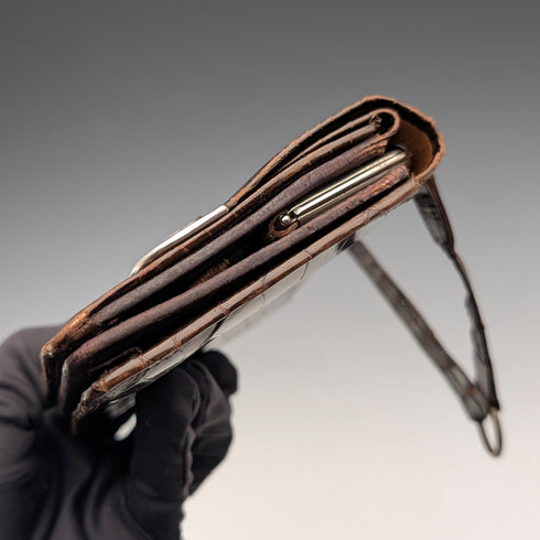 1905年 英国アンティーク 純銀マウント ブラウンレザー ハンドバック風革財布 Ludwig Krumm