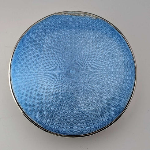 1926 British Antique Blue Guilloche Enamel Sterling Silver Jewelry Box 120g