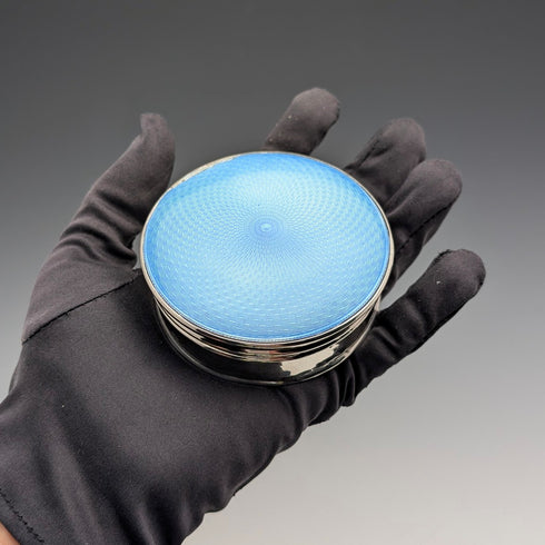 1926 英國古董藍扭索紋琺瑯純銀飾盒 120 克