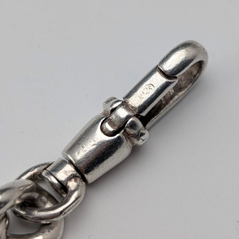 英国ヴィンテージ 純銀製アルバートチェーン 42g 純銀台座クロウ&ボウルフォブ