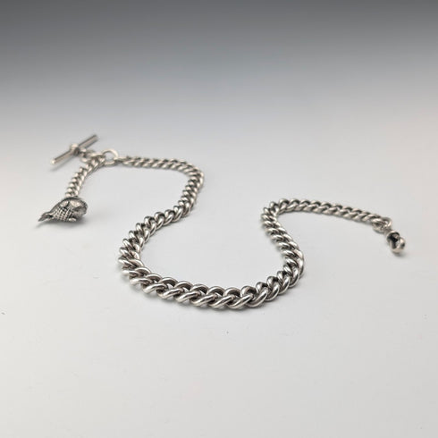 1900年頃 英国アンティーク 純銀製 アルバートチェーン 53g 魚チャームフォブ