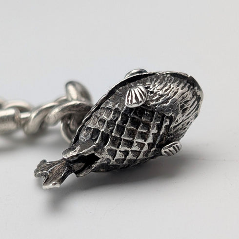 1900年頃 英国アンティーク 純銀製 アルバートチェーン 53g 魚チャームフォブ