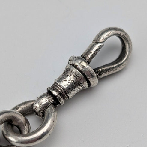 1900年頃 英国アンティーク 純銀製 アルバートチェーン 53g 魚チャームフォブ