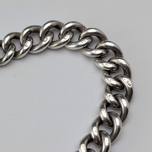 1900年頃 英国アンティーク 純銀製 アルバートチェーン 53g 魚チャームフォブ