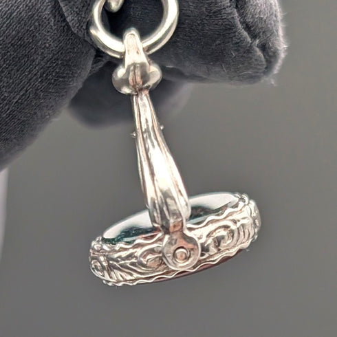 1914年頃 英国アンティーク 純銀製アルバートチェーン 38g 純銀台座2色回転フォブ