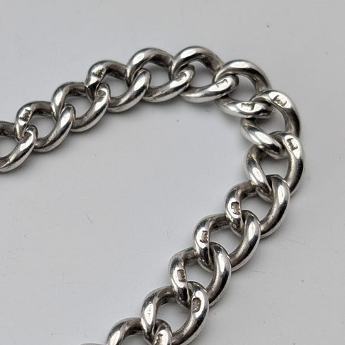 1914年頃 英国アンティーク 純銀製アルバートチェーン 38g 純銀台座2色回転フォブ