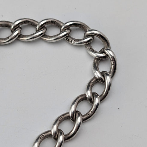 1893年 英国アンティーク 純銀製アルバートチェーン 42g 純銀台座コンパスフォブ