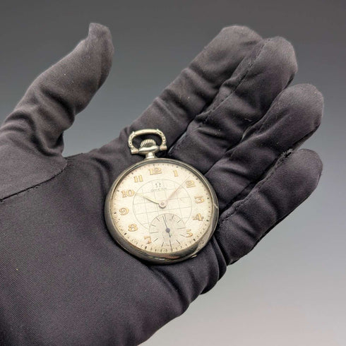 1930年頃 ヴィンテージ オメガ 懐中時計 アールデコスタイル 合金オープンフェース 動作良好