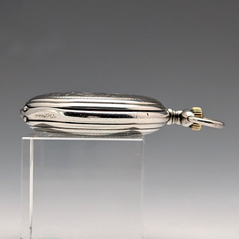 1910年頃 アンティーク ロンジン 懐中時計 アール・ヌーヴォー装飾 銀側ハンターケース 動作良好