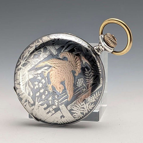 Antique Hungarian Brauswetter Janos pocket watch, silver side Niello decoration, hunter case, in good working order